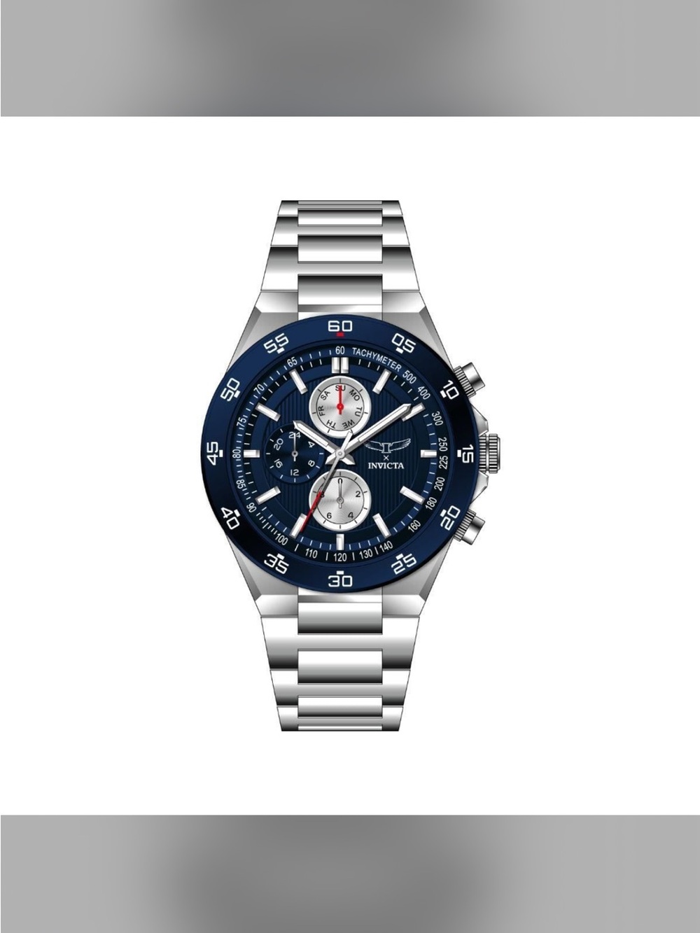 Invicta Men's Silver Stainless Steel Chronograph Watch with Blue Dial